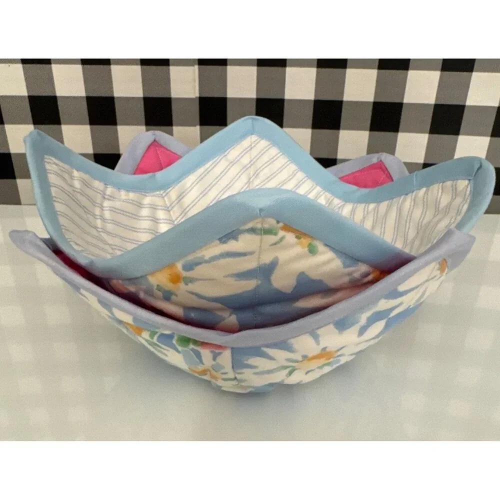 Handmade FLORAL PRINT Microwave Safe Bowl‎ Cozy Reversible Quilted Cozie Medium